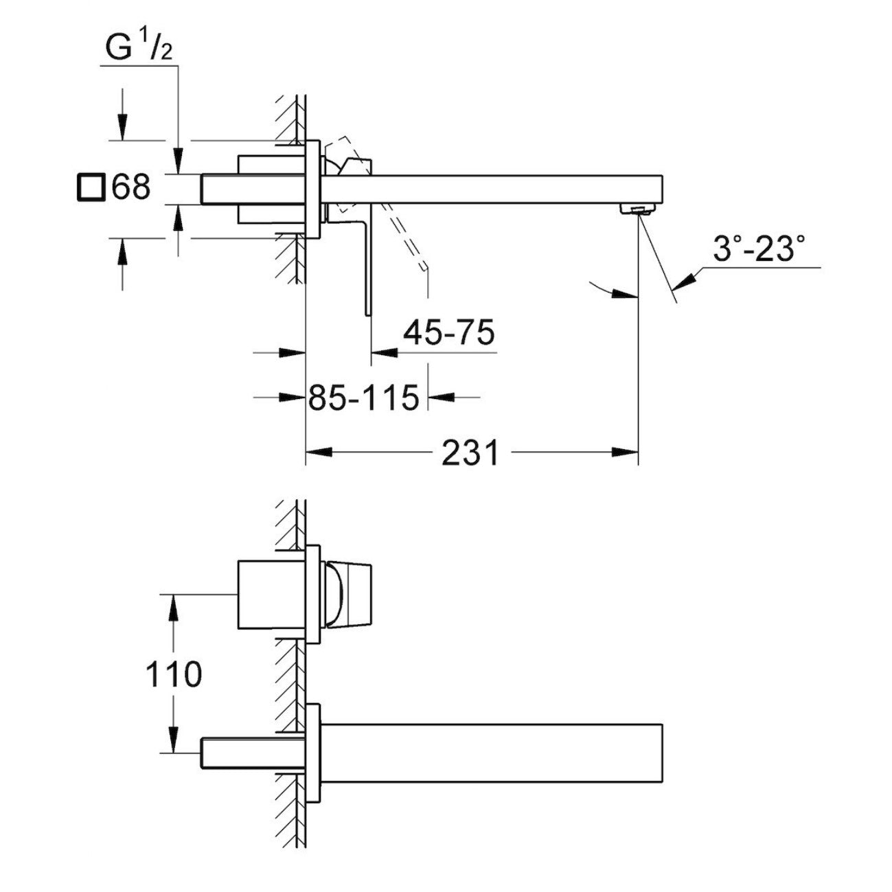 Armature 23447000 Grohe Eurocube podometna armatura za umivalnik | KOPALNICA-ONLINE.SI