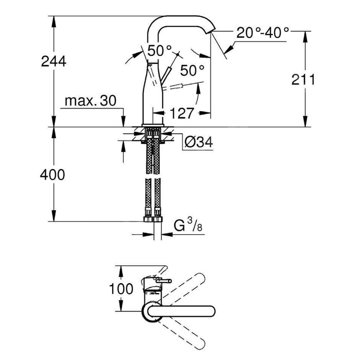 Armature 23541001 Grohe Essence New visoka vrtljiva armatura za umivalnik | KOPALNICA-ONLINE.SI