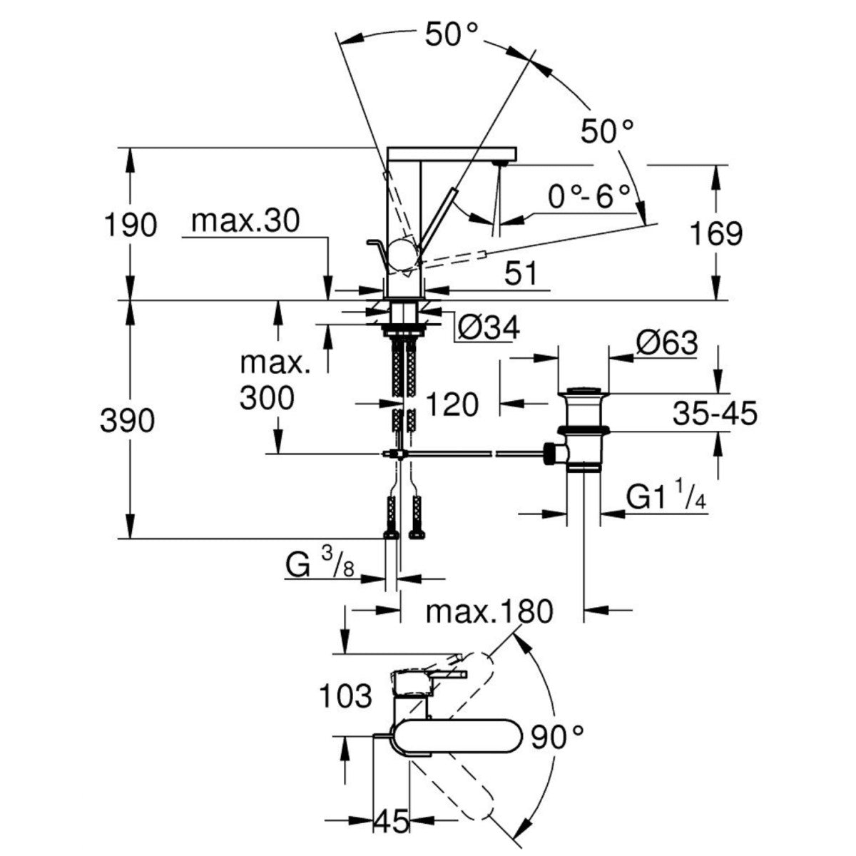 Armature 23871003 Grohe Plus vrtljiva armatura za umivalnik | KOPALNICA-ONLINE.SI