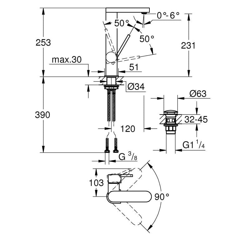 Armature 23873003 Grohe Plus Click-Clack visoka vrtljiva armatura za umivalnik | KOPALNICA-ONLINE.SI