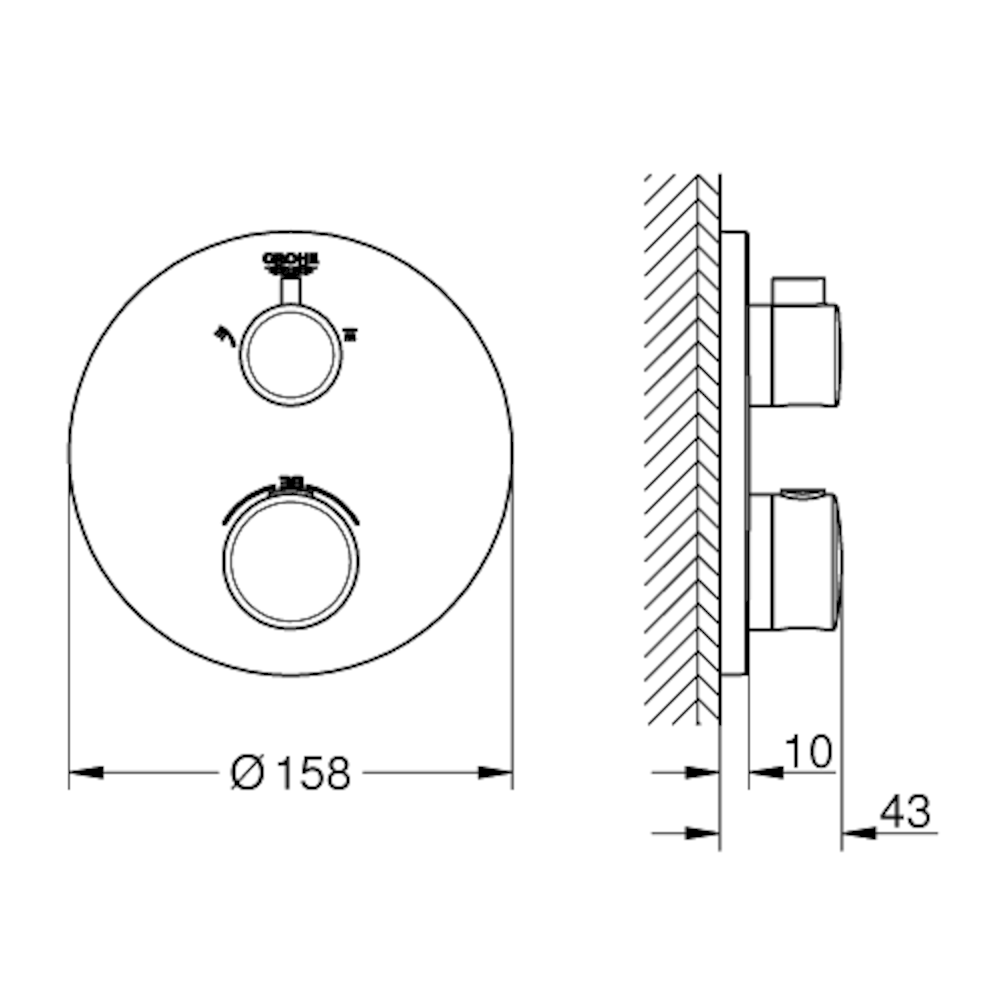 Armature 24076000 Grohe Grohtherm termostatska pokrivna plošča | KOPALNICA-ONLINE.SI