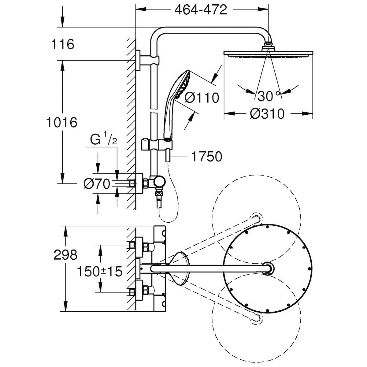 Tuš sistemi 26075DL0 Grohe Euphoria XXL 310 termostatska armatura s tuš setom | KOPALNICA-ONLINE.SI