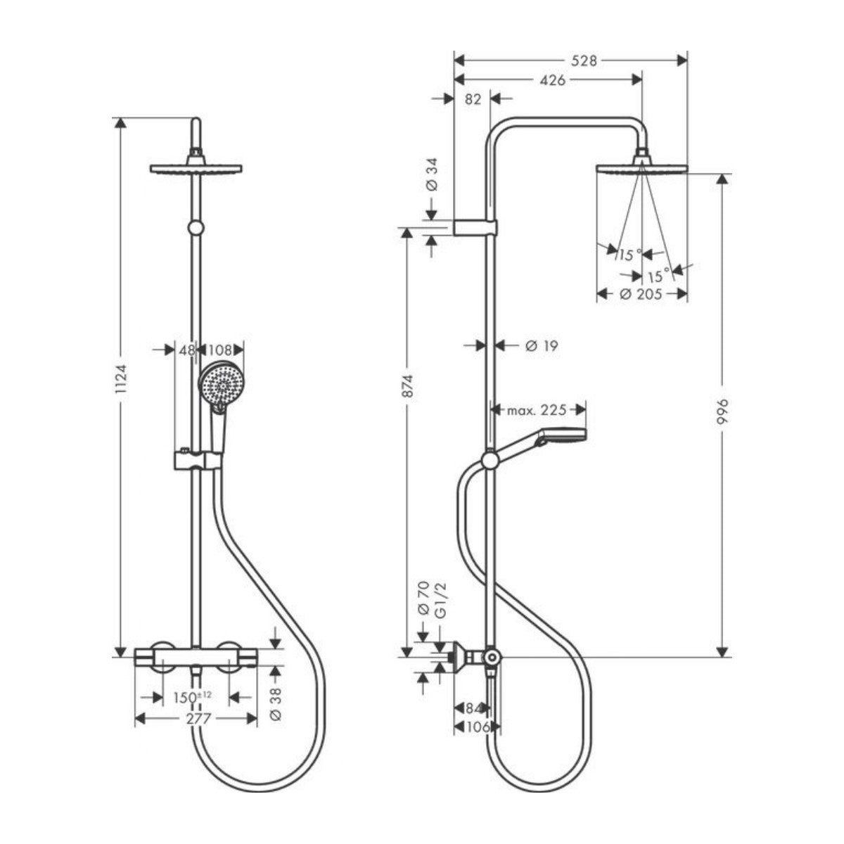 Tuš sistemi 26089000 Hansgrohe Vernis Blend termostatska armatura za tuš s tuš setom | KOPALNICA-ONLINE.SI