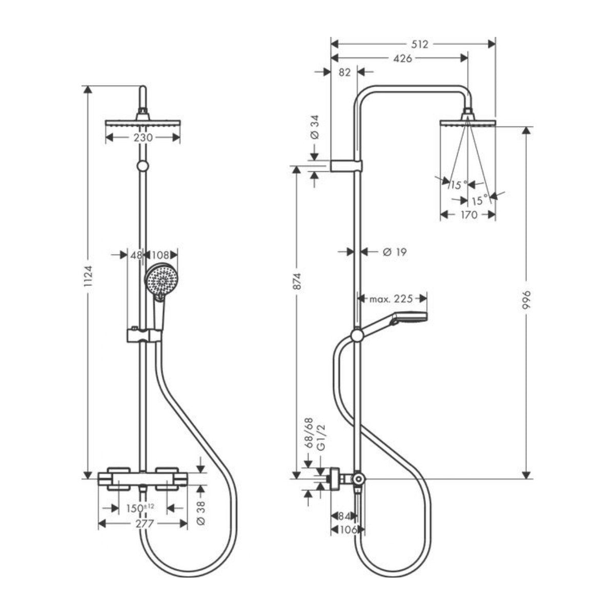 Tuš sistemi 26097670 Hansgrohe Vernis Shape termostatska armatura za tuš s tuš setom EcoSmart | KOPALNICA-ONLINE.SI