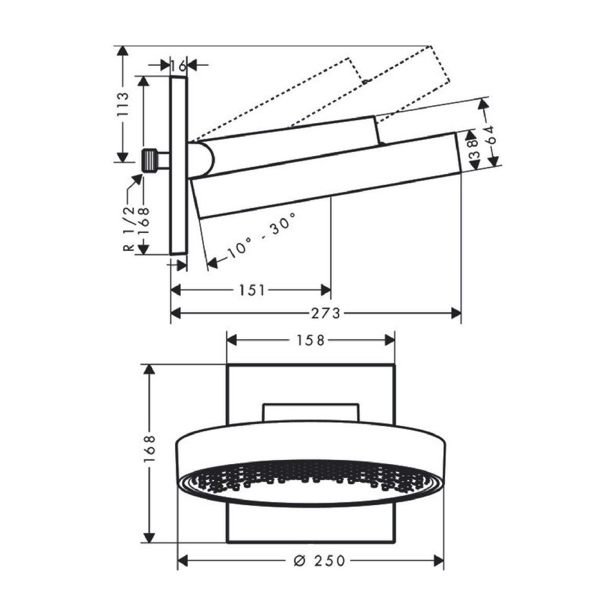 Prhe 26226700 Hansgrohe Rainfinity 250 nadglavna prha 1 funkcija | KOPALNICA-ONLINE.SI