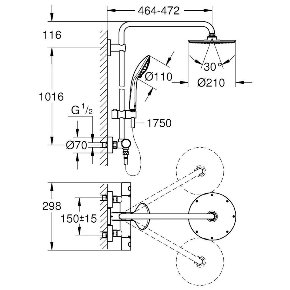 Tuš sistemi 26383000 Grohe Euphoria 210 termostatska armatura s tuš setom | KOPALNICA-ONLINE.SI