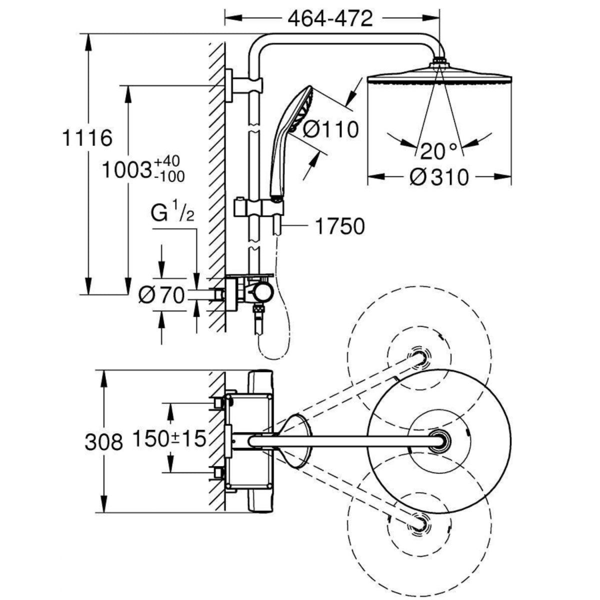 Tuš sistemi 26401001 Grohe Vitalio Joy 310 termostatska armatura s tuš setom | KOPALNICA-ONLINE.SI