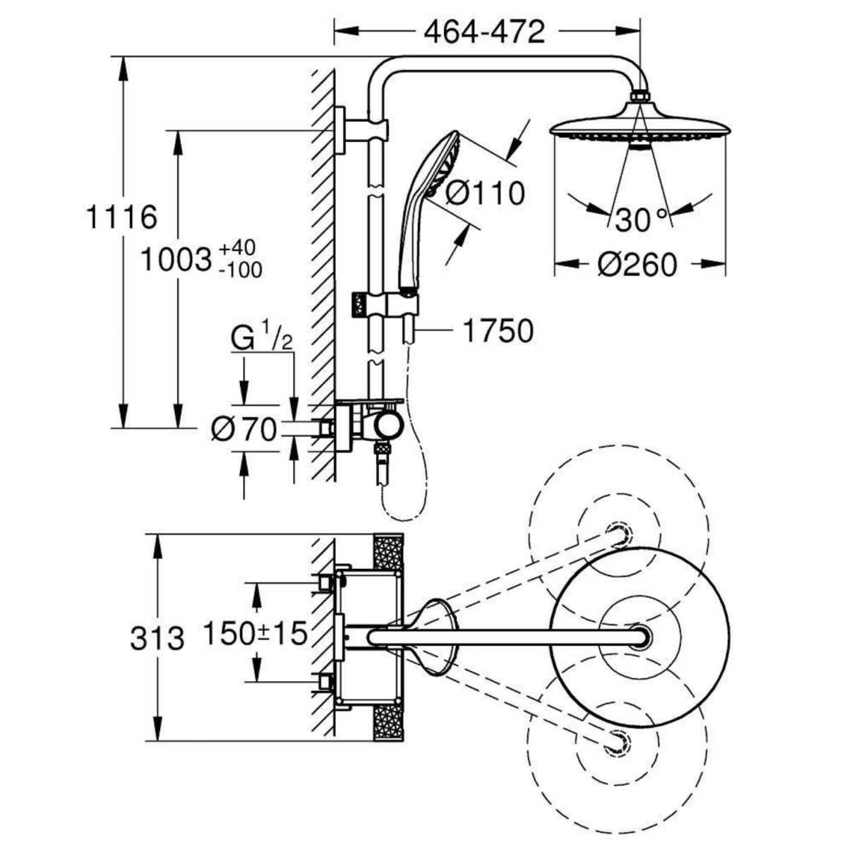 Tuš sistemi 26403002 Grohe Vitalio Joy 260 termostatska armatura s tuš setom | KOPALNICA-ONLINE.SI