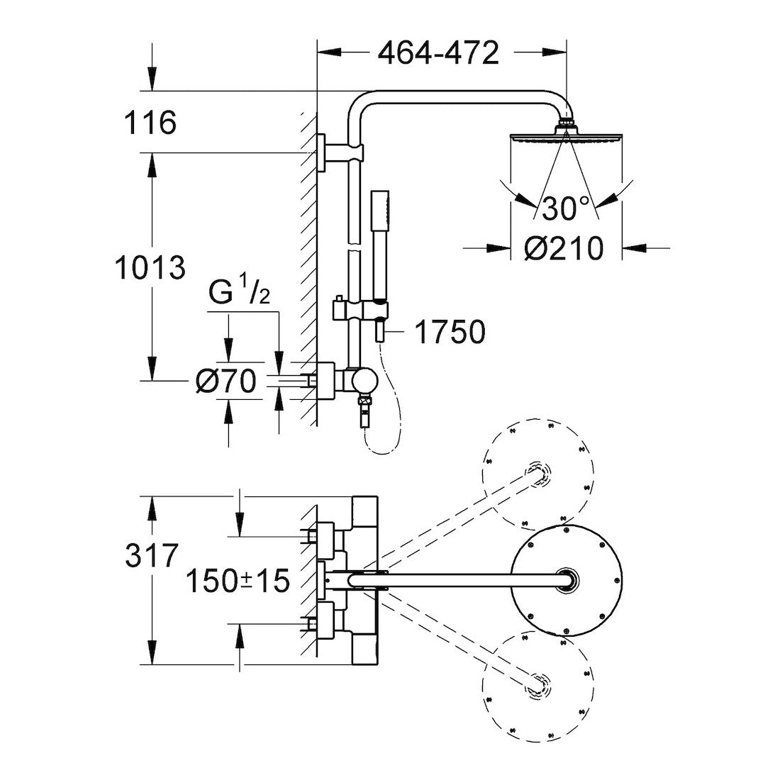 Tuš sistemi 27032001 Grohe Rainshower 210 termostatska armatura s tuš setom | KOPALNICA-ONLINE.SI