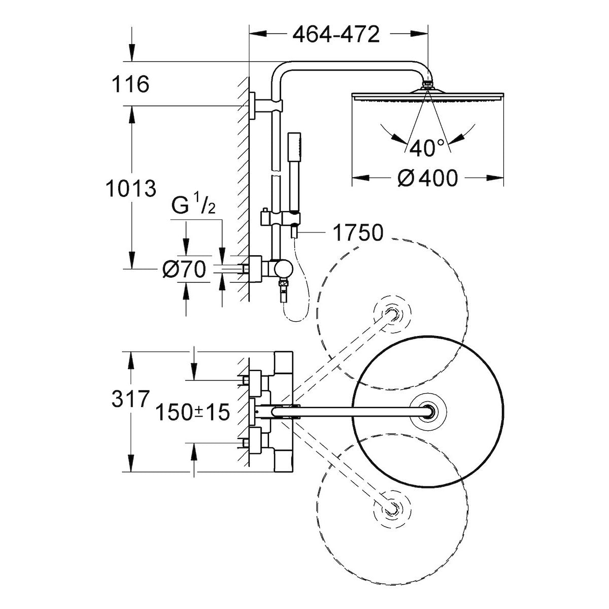 Tuš sistemi 27174001 Grohe Rainshower System 400 termostatska armatura s tuš setom | KOPALNICA-ONLINE.SI