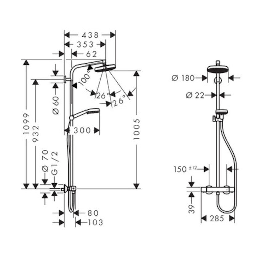 Tuš sistemi 27264400 Hansgrohe Crometta 160 1jet stenska termostatska armatura s tuš setom | KOPALNICA-ONLINE.SI