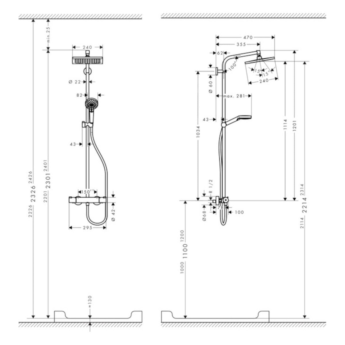 Tuš sistemi 27271000 Hansgrohe Crometta E 240 1jet stenska termostatska armatura s tuš setom | KOPALNICA-ONLINE.SI