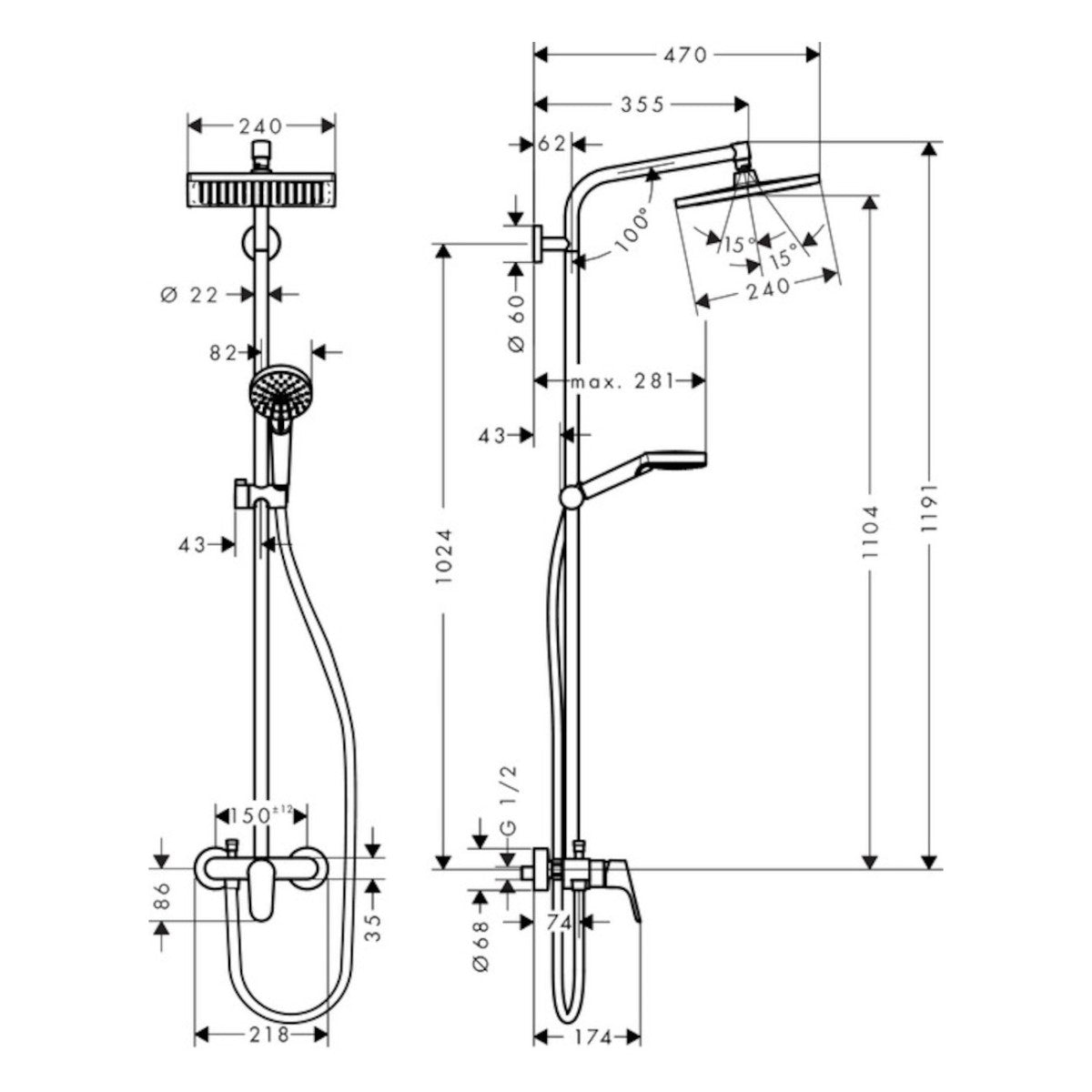 Tuš sistemi 27284000 Hansgrohe Crometta E 240 1jet armatura za tuš s tuš setom | KOPALNICA-ONLINE.SI
