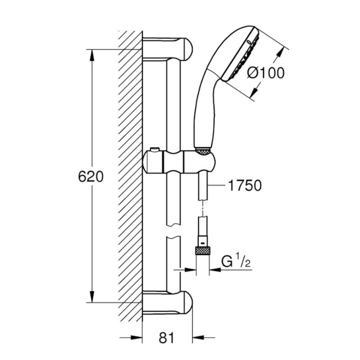 Tuš sistemi 27644001 Grohe New Tempesta Classic 100 tuš set brez armature | KOPALNICA-ONLINE.SI