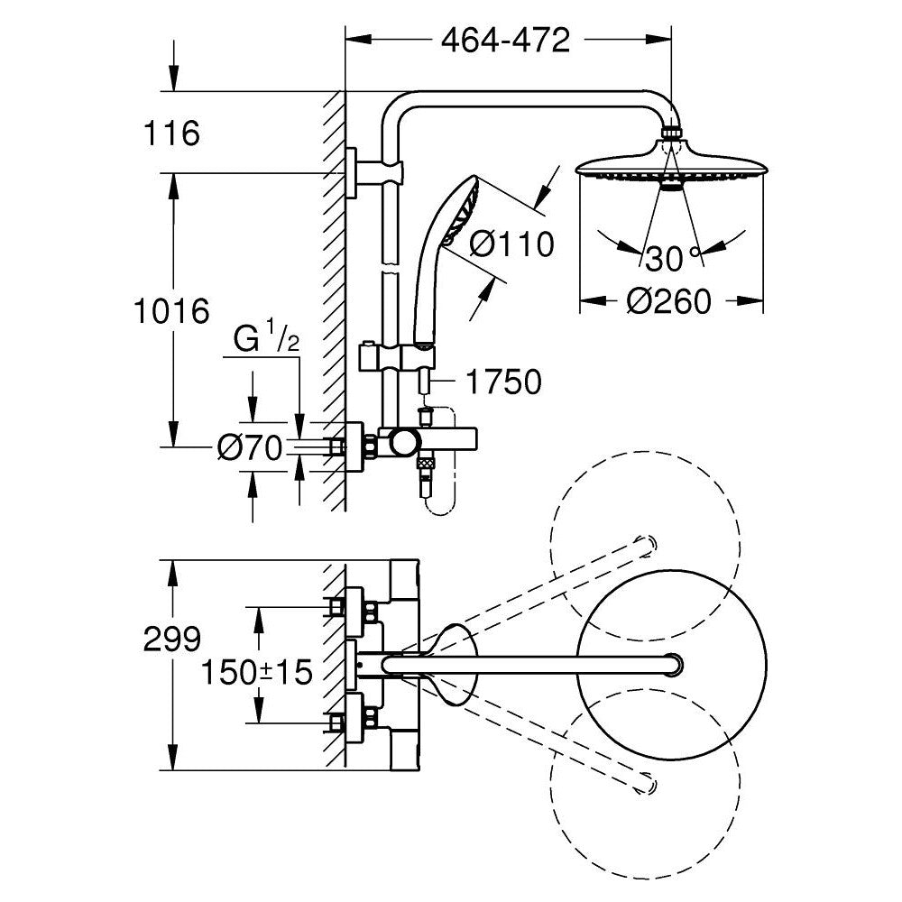 Tuš sistemi 27860001 Grohe Vitalio Joy 260 termostatska armatura s tuš setom | KOPALNICA-ONLINE.SI