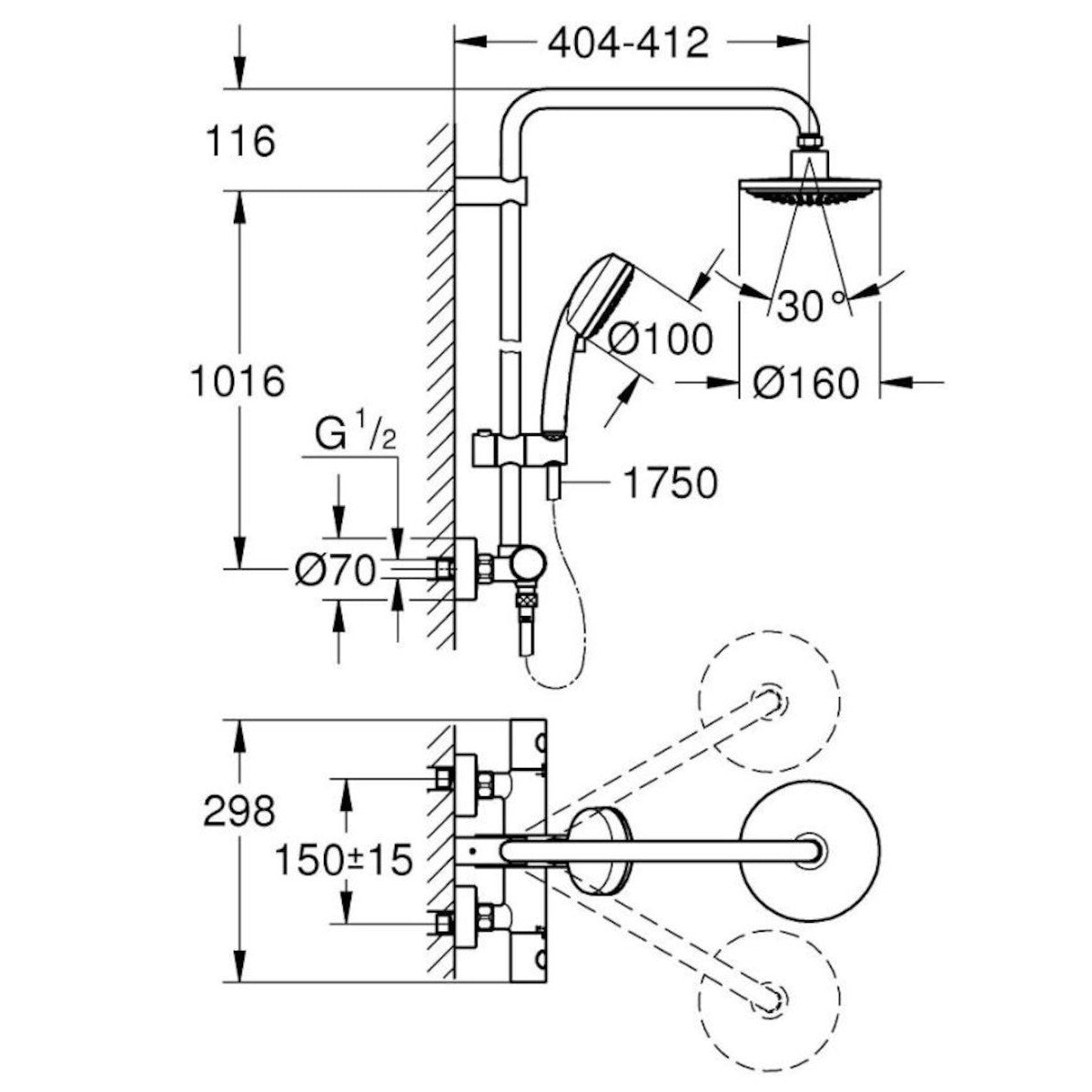 Tuš sistemi 27922000 Grohe New Tempesta Cosmopolitan 160 termostatska armatura s tuš setom | KOPALNICA-ONLINE.SI