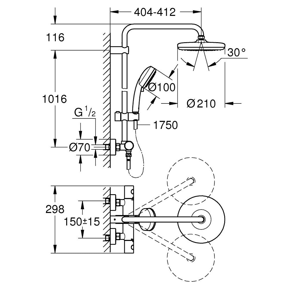 Tuš sistemi 27922001 Grohe New Tempesta Cosmopolitan 210 termostatska armatura s tuš setom | KOPALNICA-ONLINE.SI