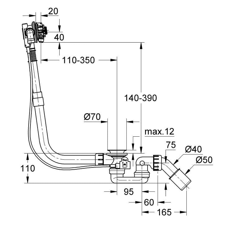 Sifoni 28991000 Grohe Talentofill set dotočne, odtočne in pretočne garniture | KOPALNICA-ONLINE.SI