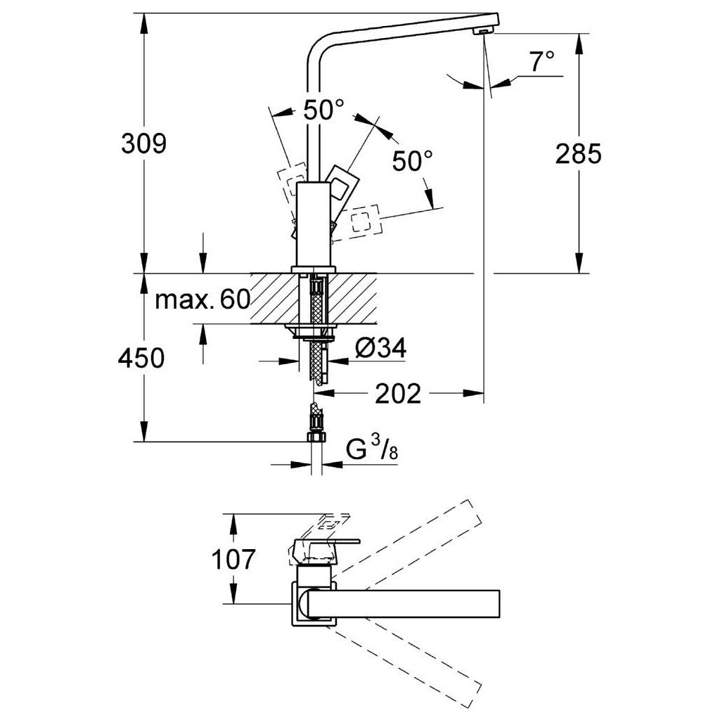 Kuhinjska armatura 31255000 Grohe Eurocube vrtljiva kuhinjska armatura | KOPALNICA-ONLINE.SI
