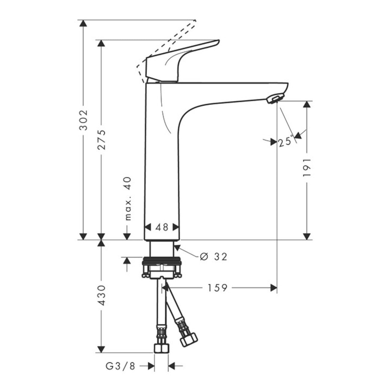 Armature 31518000 Hansgrohe Focus 190 visoka armatura za umivalnik | KOPALNICA-ONLINE.SI