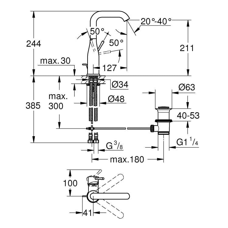 Armature 32628GL1 Grohe Essence New visoka vrtljiva armatura za umivalnik zlata | KOPALNICA-ONLINE.SI