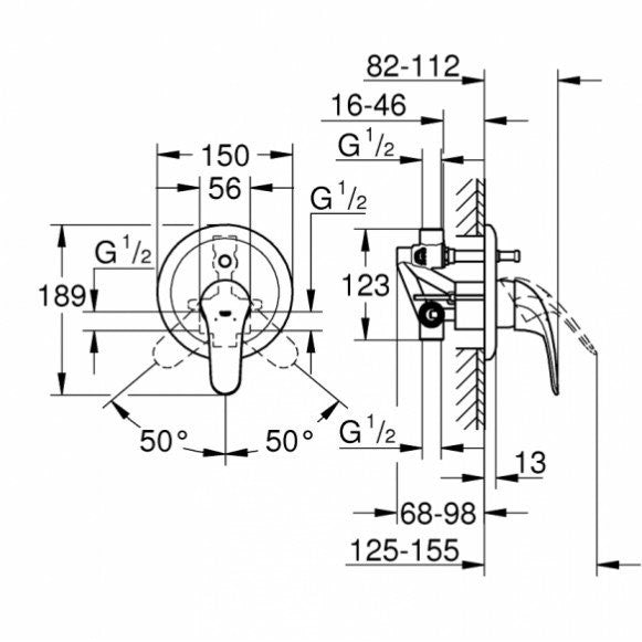 Armature 32747000 Grohe Euroeco (2 priključka) podometna armatura za kad ali tuš | KOPALNICA-ONLINE.SI