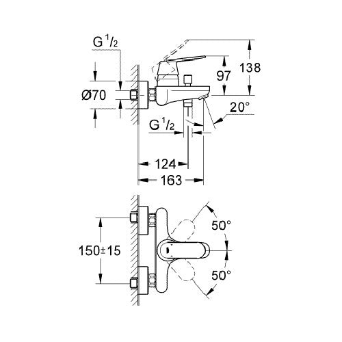 Armature 32831000 Grohe Eurosmart Cosmopolitan stenska armatura za kad | KOPALNICA-ONLINE.SI