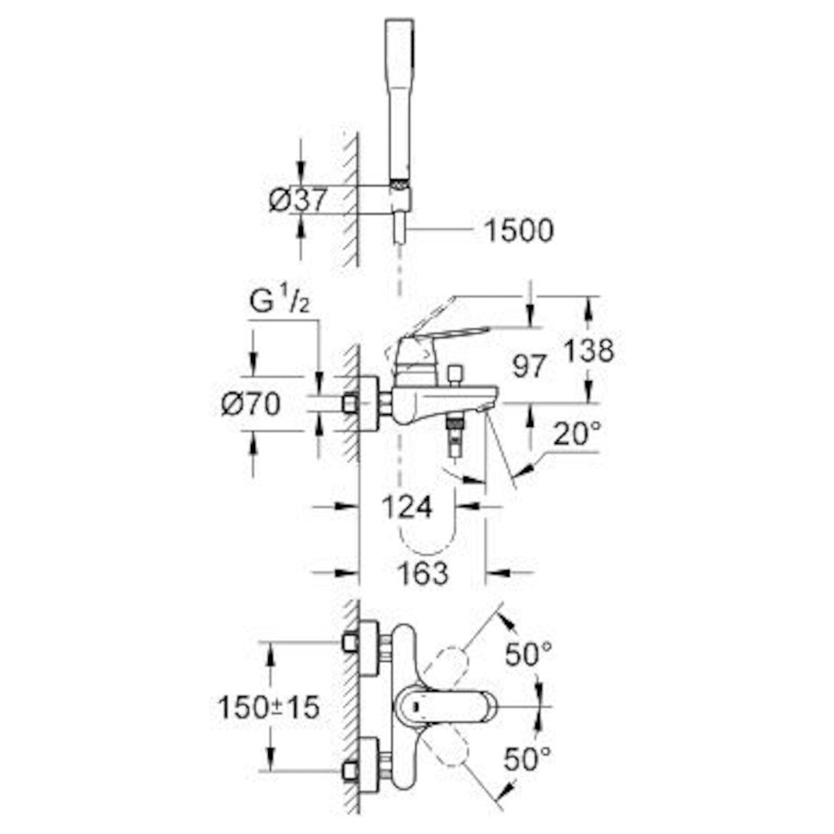 Armature 32832000 Grohe Eurosmart Cosmopolitan stenska armatura za kad s tuš ročko | KOPALNICA-ONLINE.SI