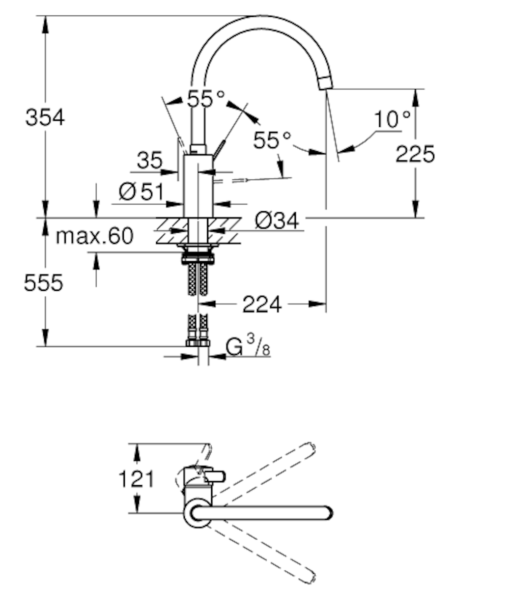 Kuhinjska armatura 32843002 Grohe Eurosmart Cosmopolitan vrtljiva kuhinjska armatura | KOPALNICA-ONLINE.SI