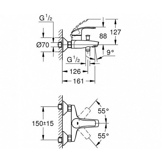 Armature 33300002 Grohe Eurosmart New stenska armatura za kad | KOPALNICA-ONLINE.SI