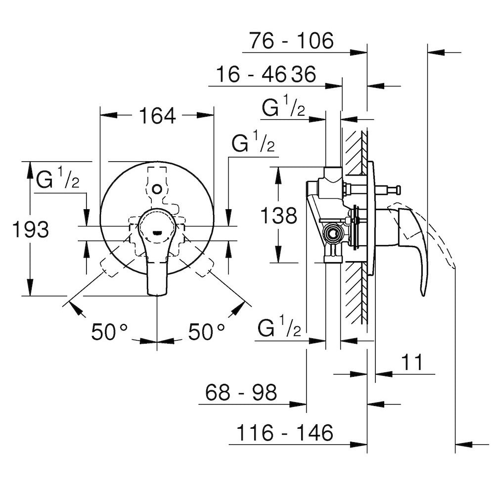 Armature 33305002 Grohe Eurosmart New (2 priključka) podometna armatura za kad ali tuš | KOPALNICA-ONLINE.SI