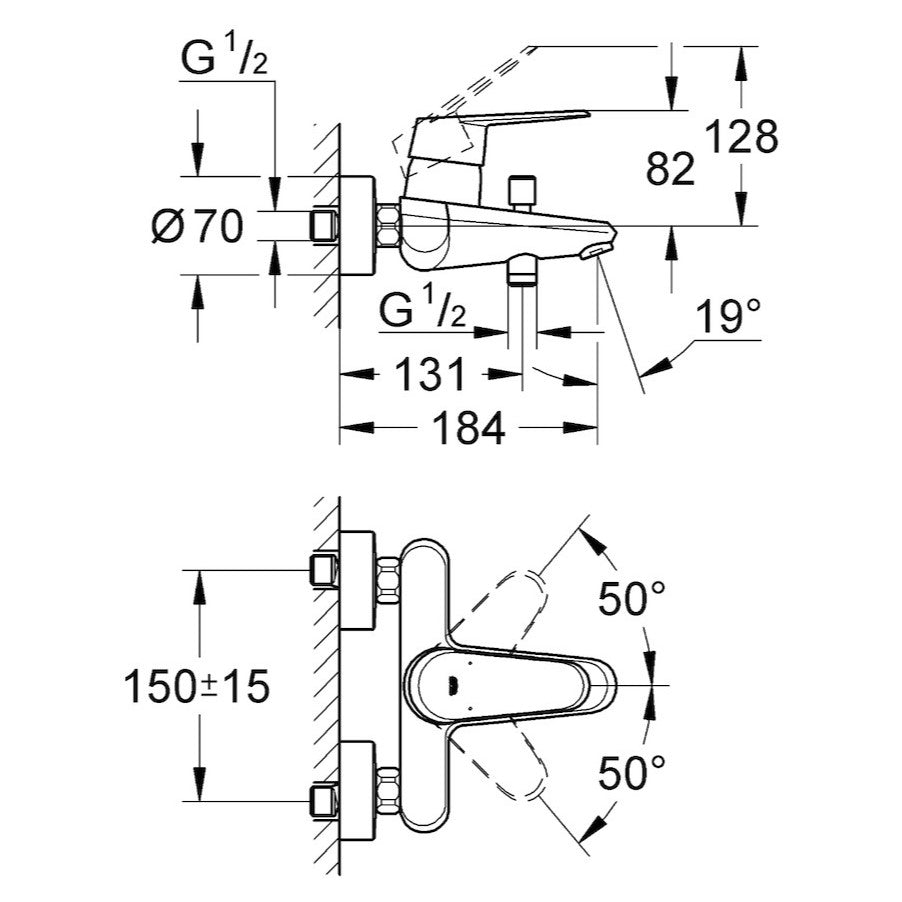 Armature 33390002 Grohe Eurodisc stenska armatura za kad | KOPALNICA-ONLINE.SI