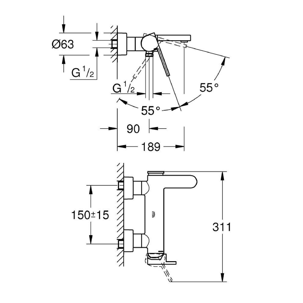 Armature 33553003 Grohe Plus stenska armatura za kad | KOPALNICA-ONLINE.SI