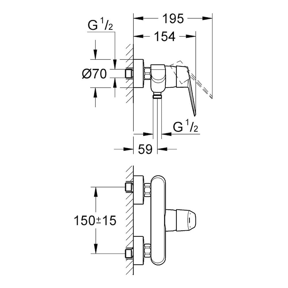 Armature 33569002 Grohe Eurodisc stenska armatura za tuš | KOPALNICA-ONLINE.SI