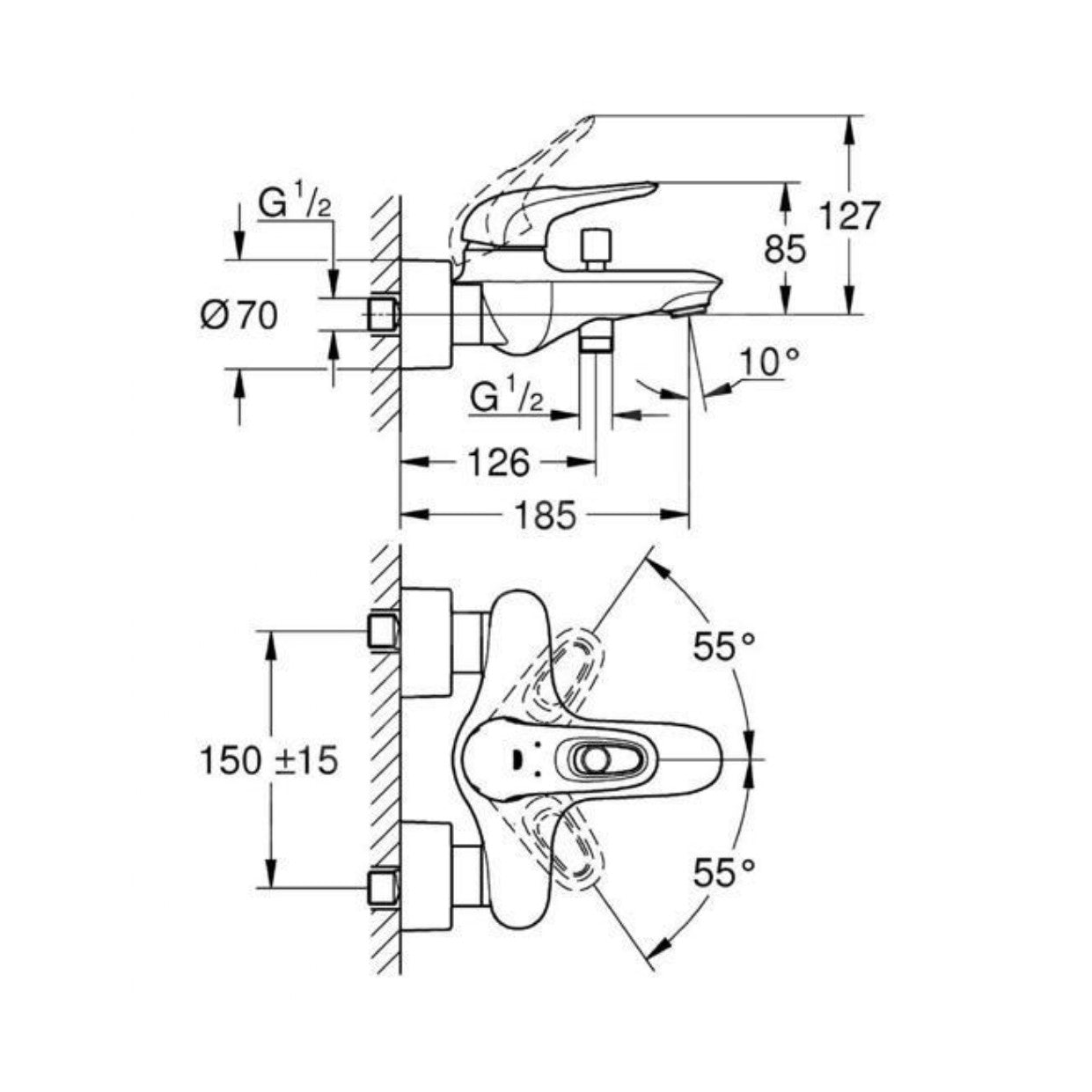 Armature 33591LS3 Grohe Eurostyle New stenska armatura za kad | KOPALNICA-ONLINE.SI