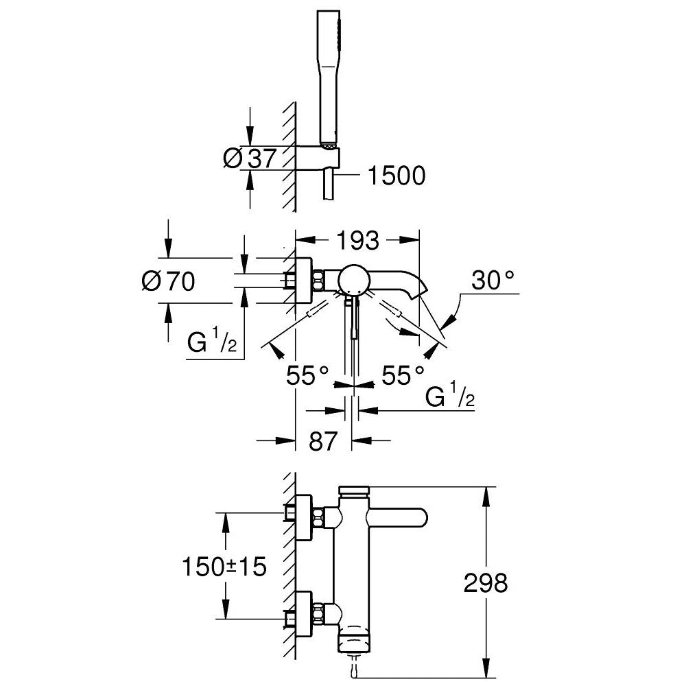 Armature 33628001 Grohe Essence New stenska armatura za kad s tuš ročko | KOPALNICA-ONLINE.SI