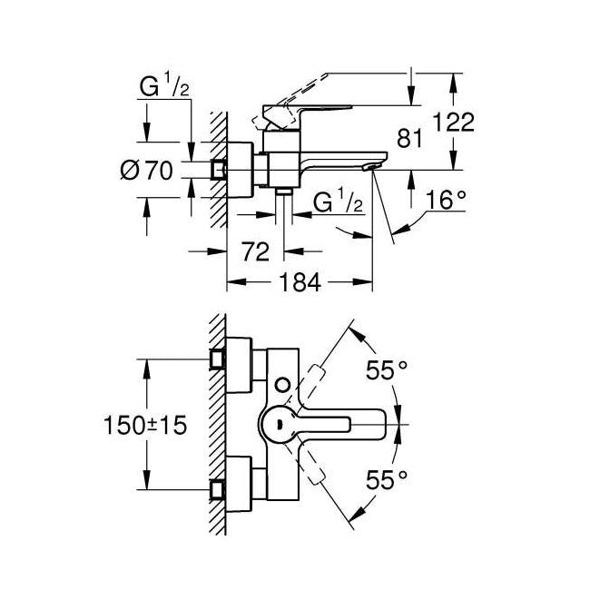 Armature 33849001 Grohe Lineare stenska armatura za kad | KOPALNICA-ONLINE.SI