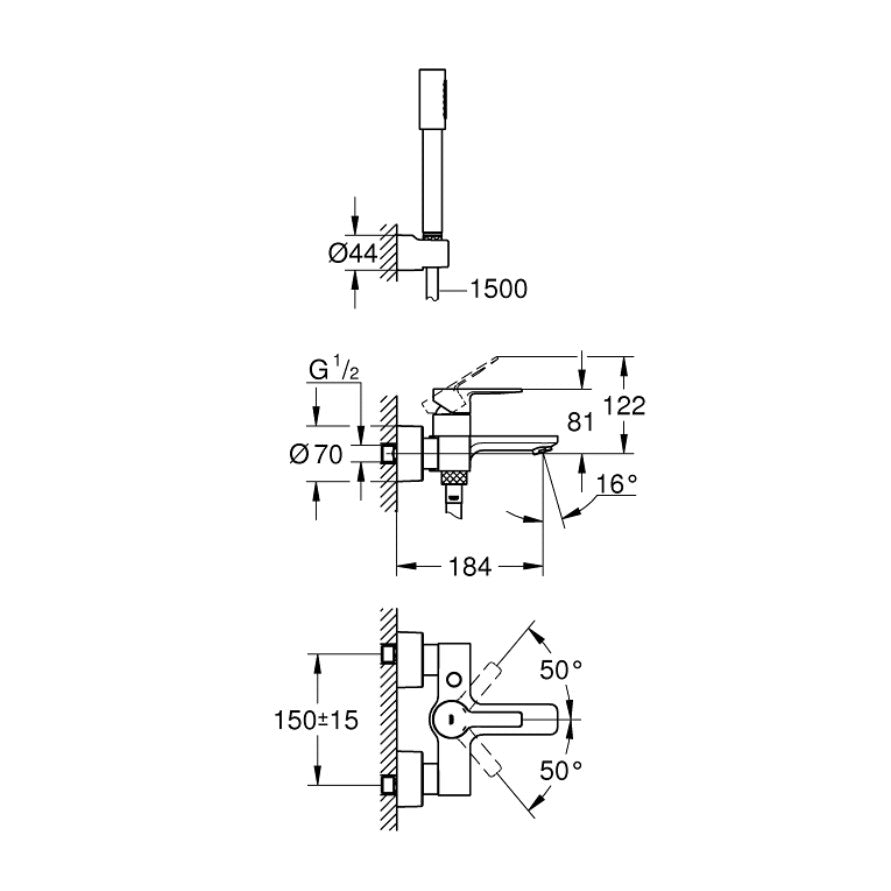 Armature 33850001 Grohe Lineare stenska armatura za kad s tuš ročko | KOPALNICA-ONLINE.SI
