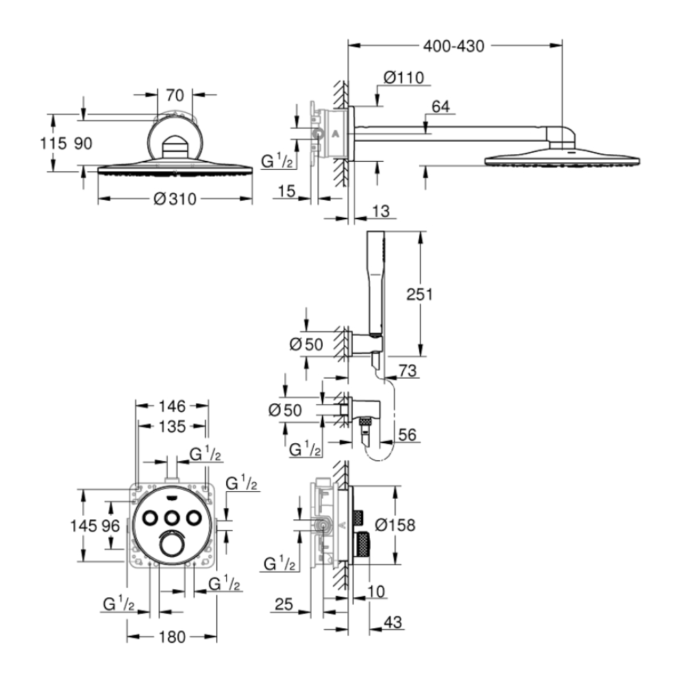 Tuš sistemi 34709000 Grohe SmartControl podometni komplet za tuš | KOPALNICA-ONLINE.SI