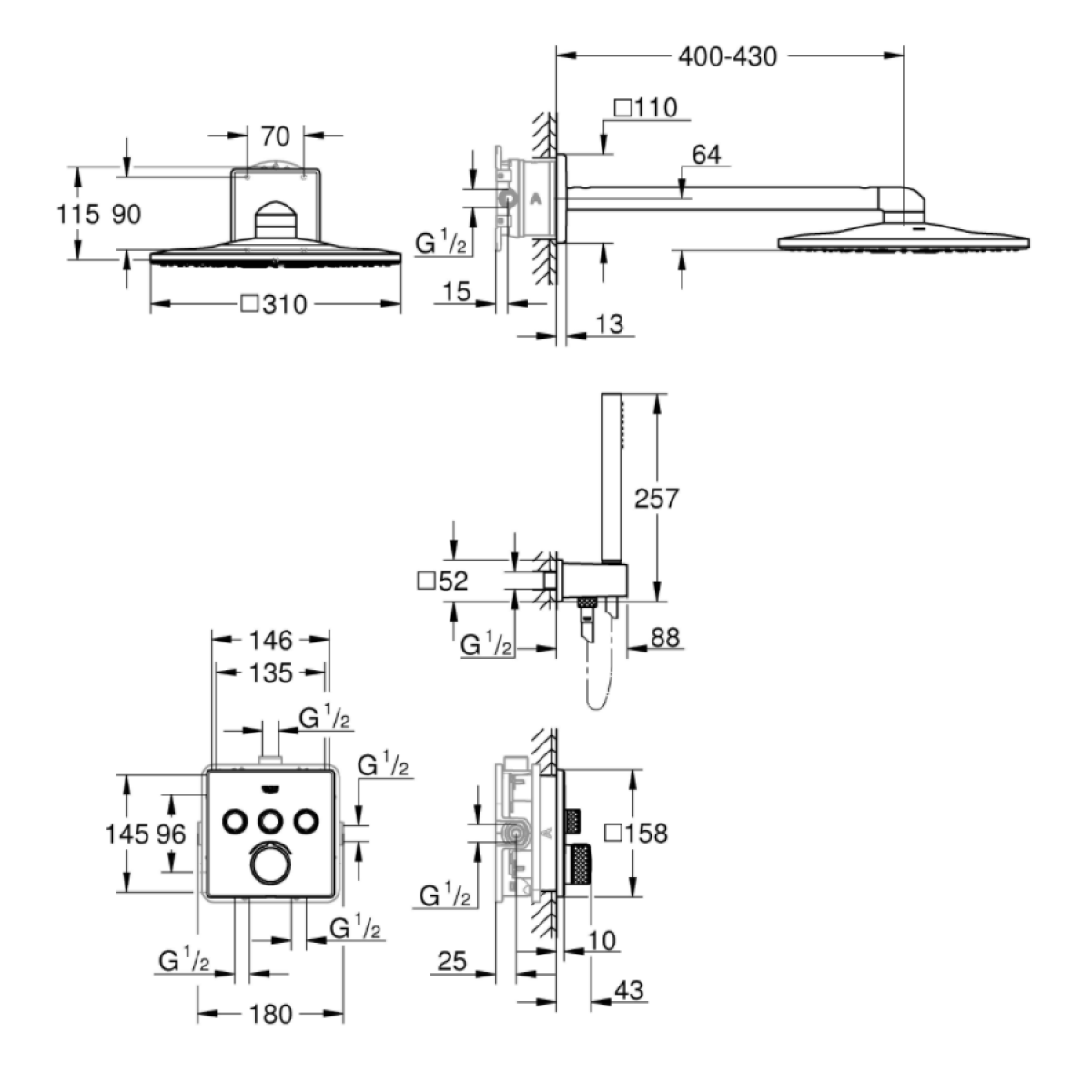 Armature 34712000 Grohe SmartControl podometni komplet za tuš | KOPALNICA-ONLINE.SI