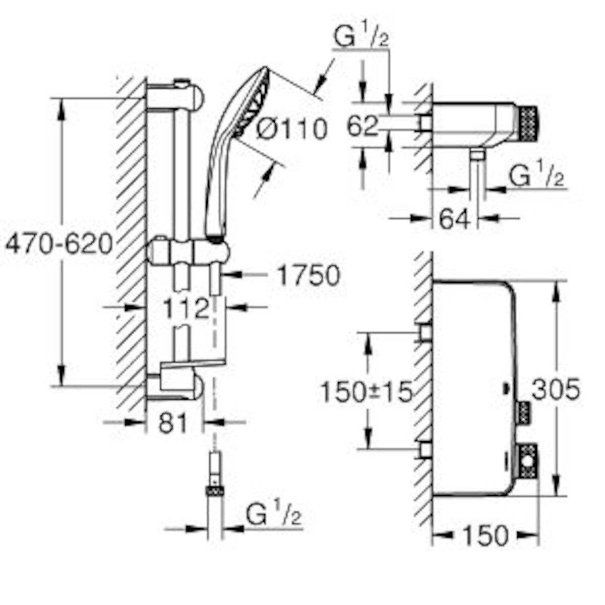 Tuš sistemi 34720000 Grohe Smart Control stenska termostatska armatura s tuš setom | KOPALNICA-ONLINE.SI