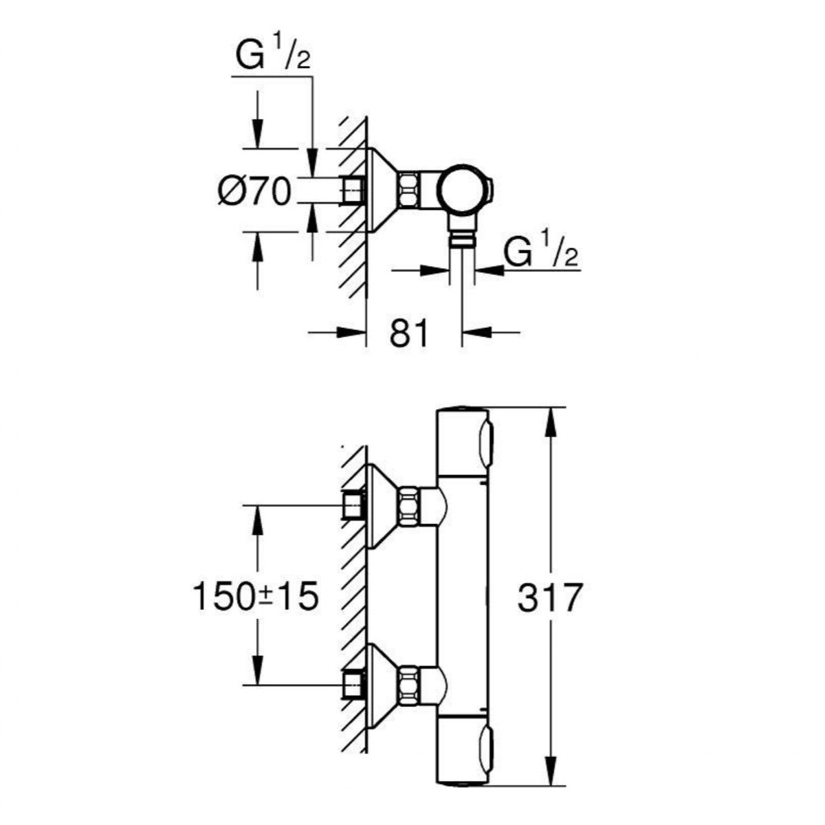 Armature 34840000 Grohe Precision Flow stenska termostatska armatura za tuš | KOPALNICA-ONLINE.SI