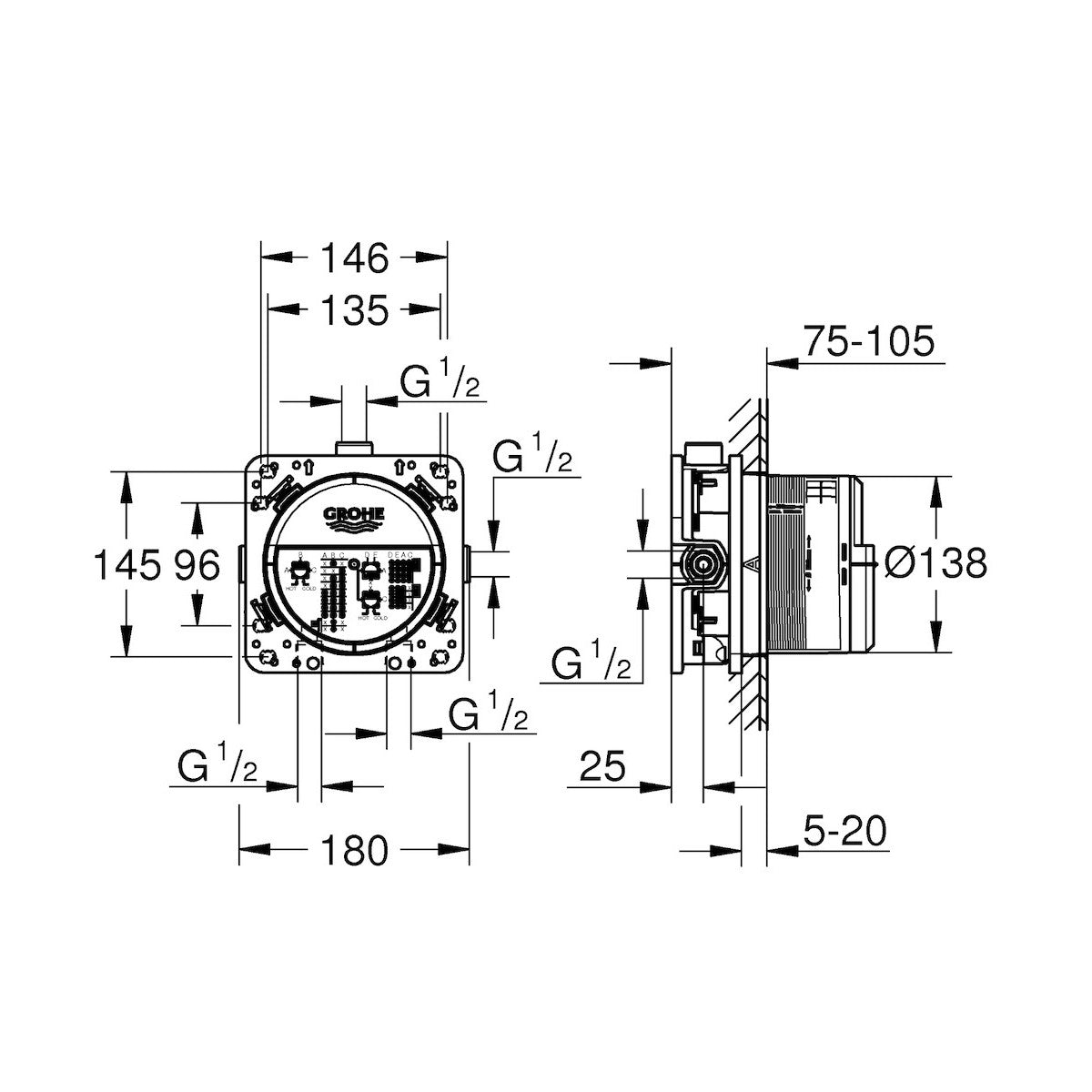 Podometni del 35600000 Grohe Rapido SmartBox univerzalni podometni del (brez armature) | KOPALNICA-ONLINE.SI