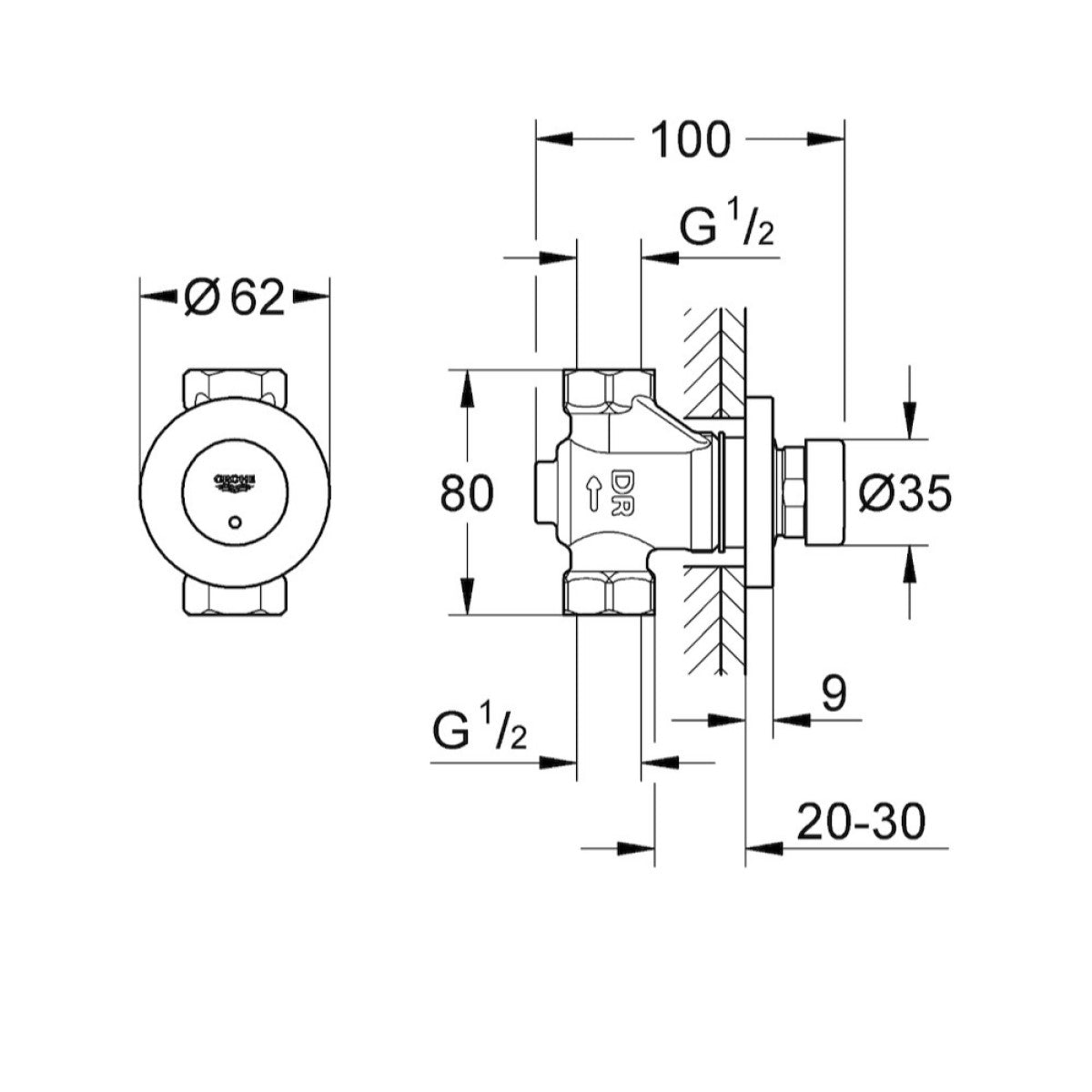 Armature 36268000 Grohe Euroeco Cosmopolitan T samozaporni prehodni ventil | KOPALNICA-ONLINE.SI