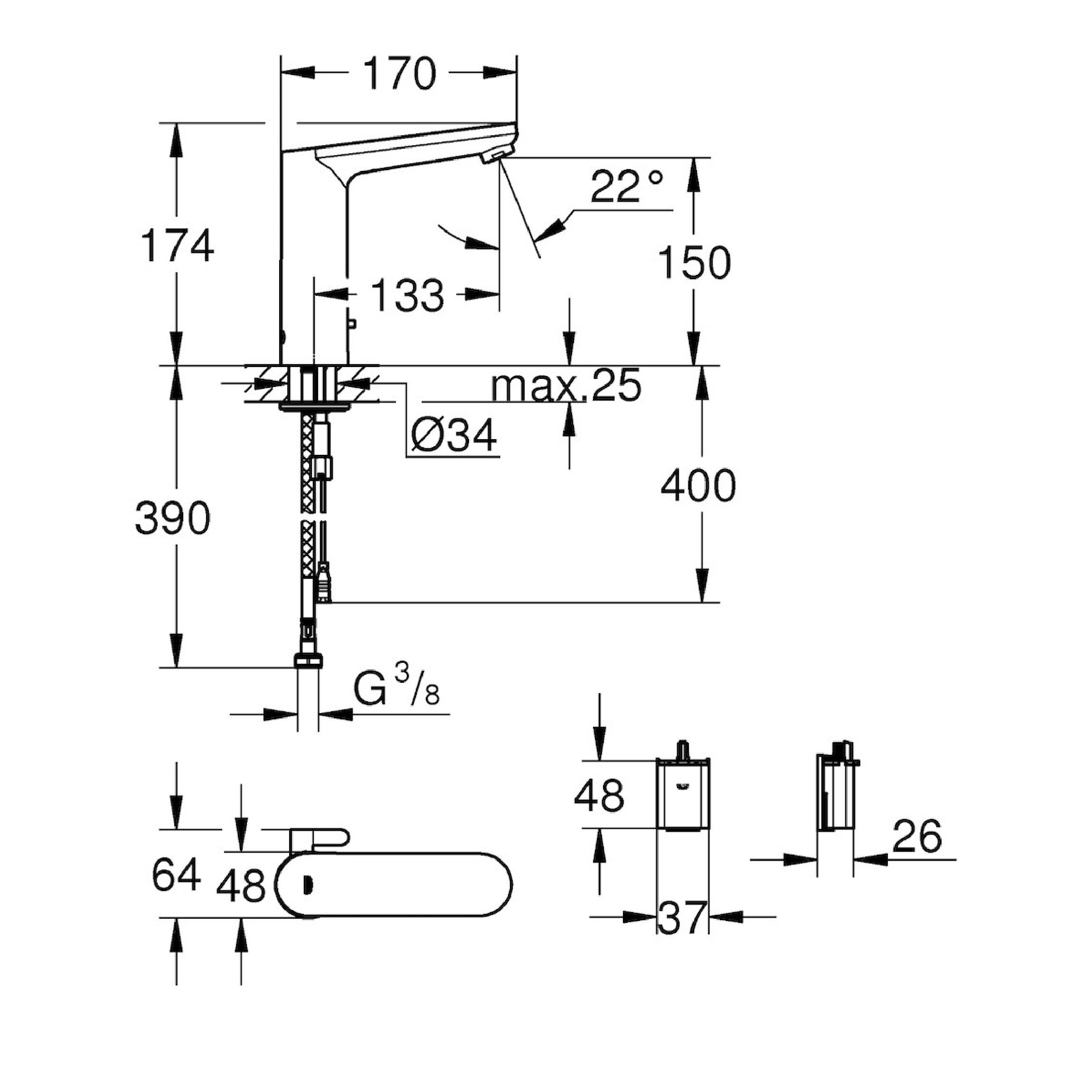 Armature 36422000 Grohe Eurosmart infrardeča armatura na senzor za umivalnik | KOPALNICA-ONLINE.SI