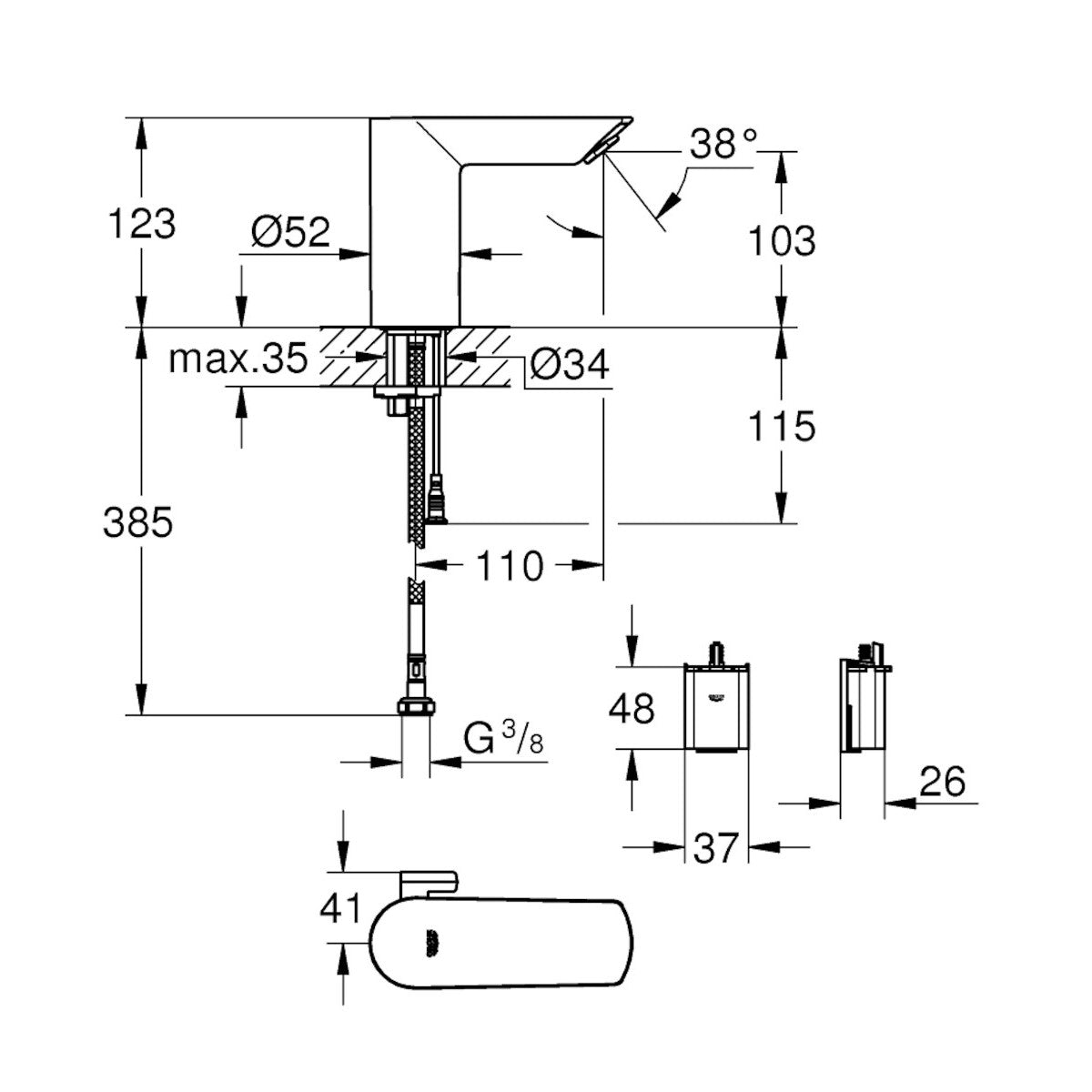 Armature 36451000 Grohe BAU Cosmopolitan E infrardeča armatura na senzor za umivalnik | KOPALNICA-ONLINE.SI