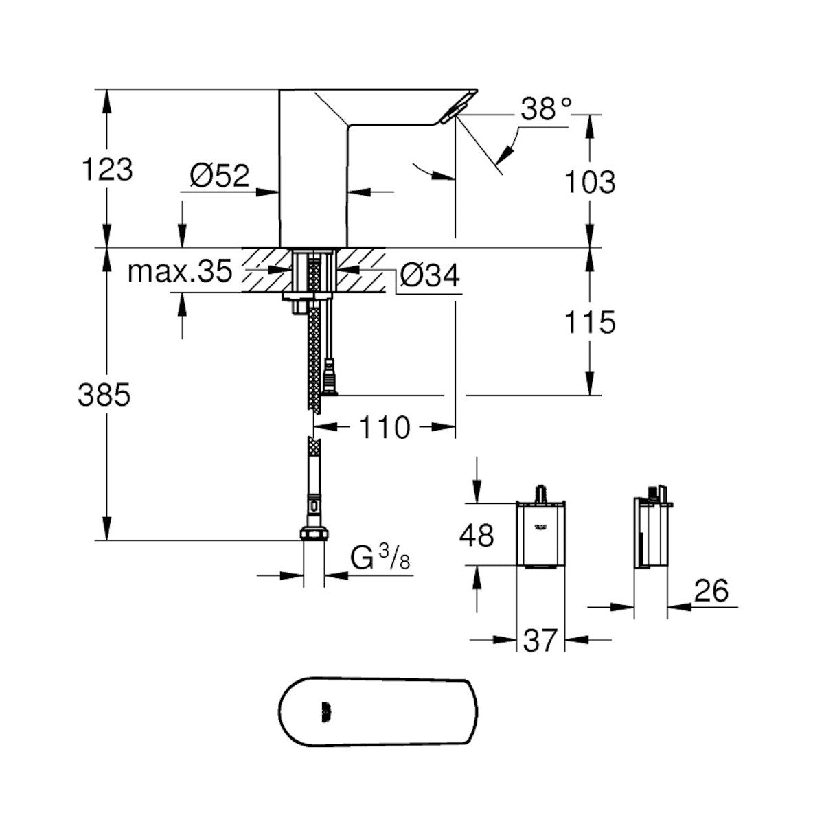 Armature 36452000 Grohe BAU Cosmopolitan E infrardeča armatura na senzor za umivalnik | KOPALNICA-ONLINE.SI