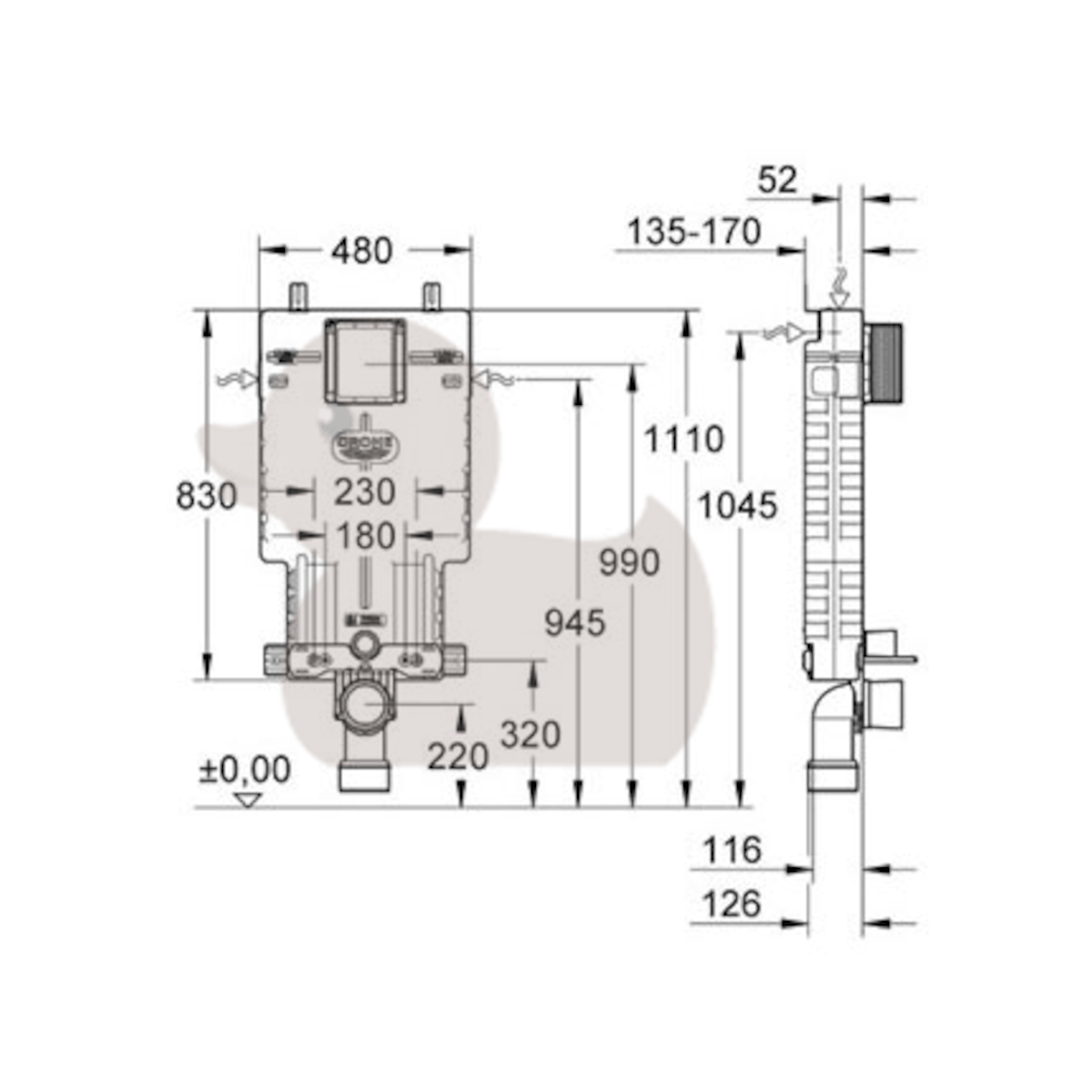 Podometni splakovalniki 38643001 Grohe Uniset podometni splakovalnik za WC školjko | KOPALNICA-ONLINE.SI