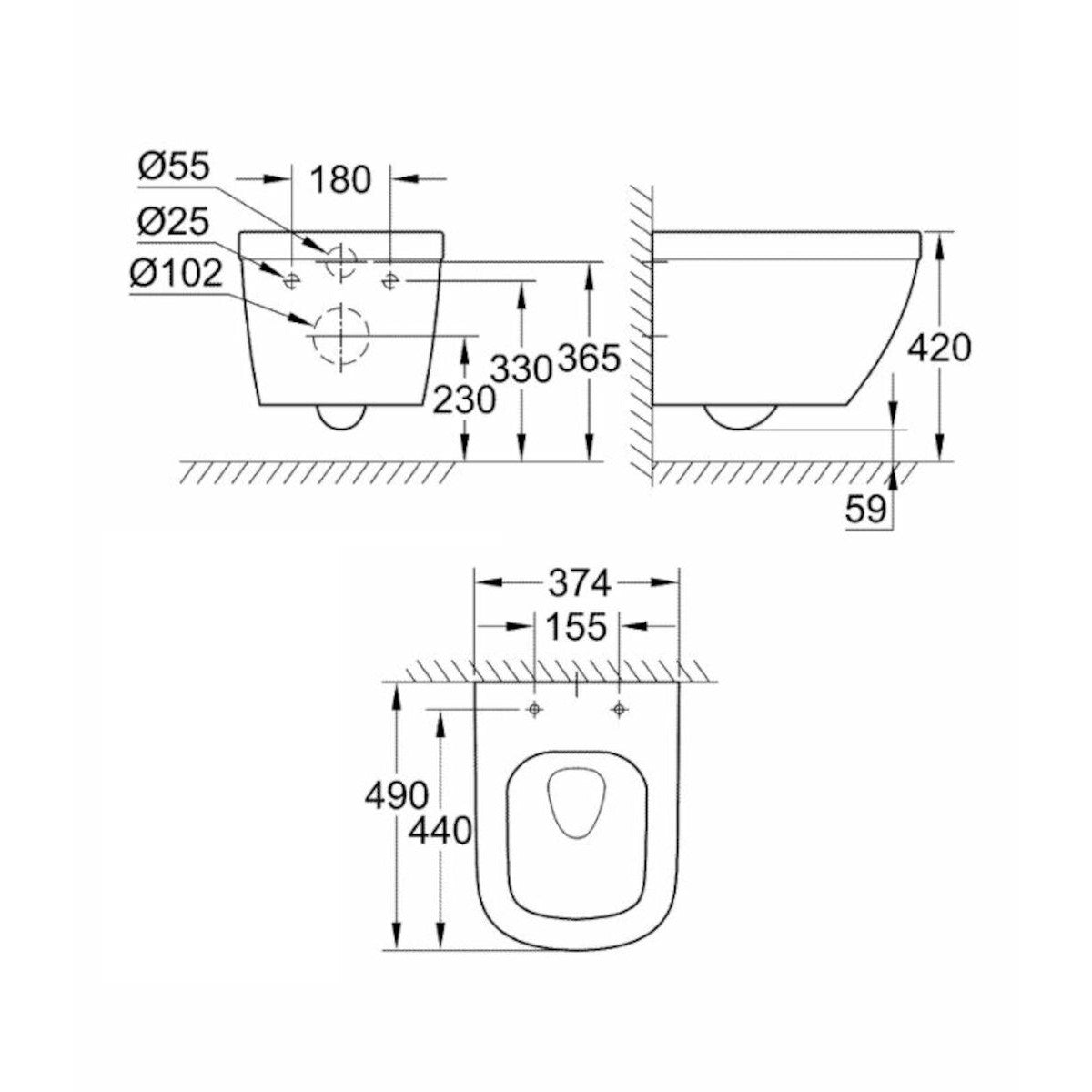 WC školjke 39206000 Grohe Euro Ceramic viseča brezrobna WC školjka | KOPALNICA-ONLINE.SI