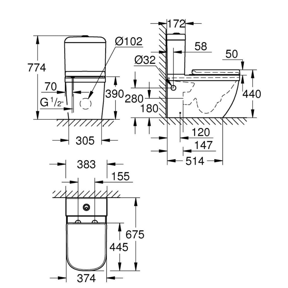WC školjke 39462000 Grohe Euro Ceramic talna brezrobna WC školjka monoblok z WC desko s počasnim zapiranjem | KOPALNICA-ONLINE.SI